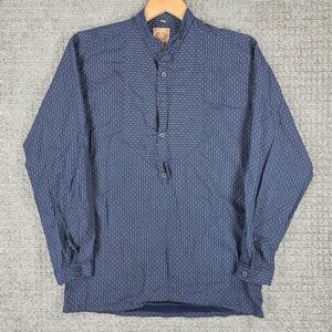 Wah Maker Mens Medium Blue Striped Banded Collar Frontier Western Shirt USA